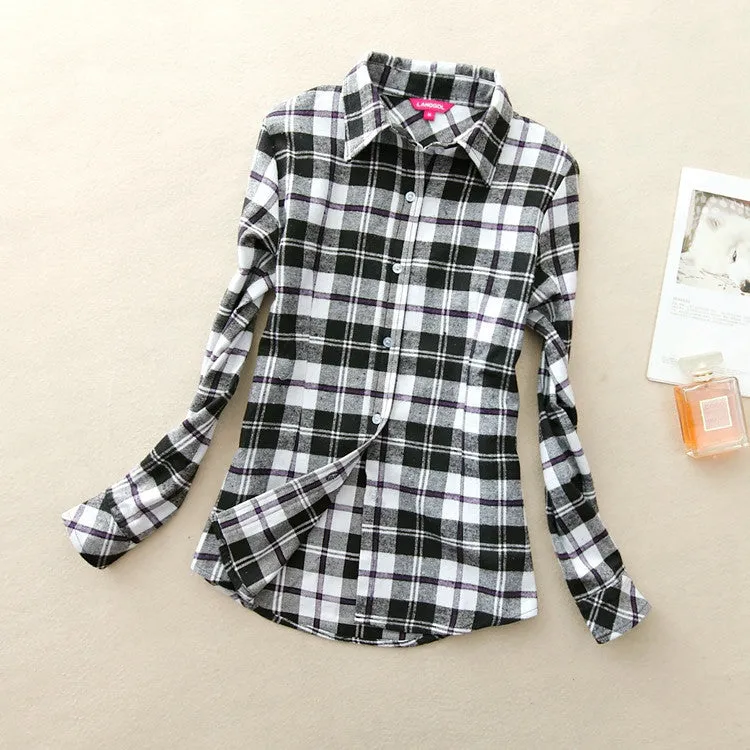 Fashion Women Flannel Plaid Shirt Plus Size Blouses Female Long Sleeve shirt Ladies Tops 20 Colors