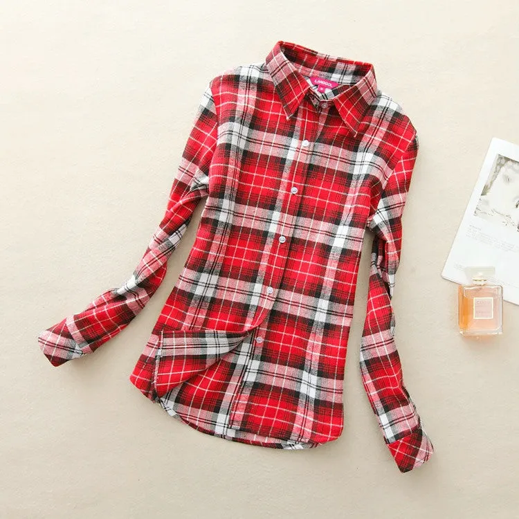 Fashion Women Flannel Plaid Shirt Plus Size Blouses Female Long Sleeve shirt Ladies Tops 20 Colors