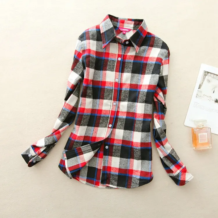 Fashion Women Flannel Plaid Shirt Plus Size Blouses Female Long Sleeve shirt Ladies Tops 20 Colors