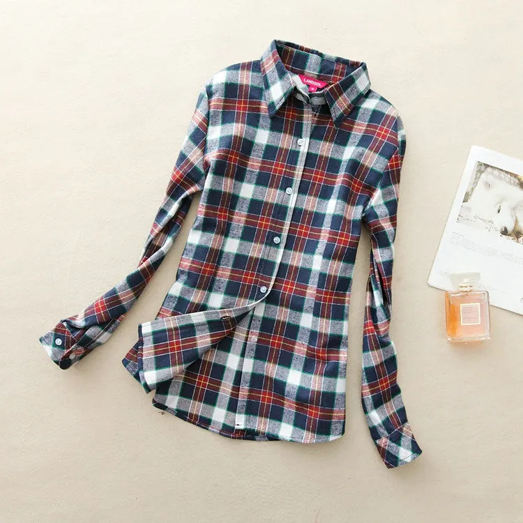 Fashion Women Flannel Plaid Shirt Plus Size Blouses Female Long Sleeve shirt Ladies Tops 20 Colors