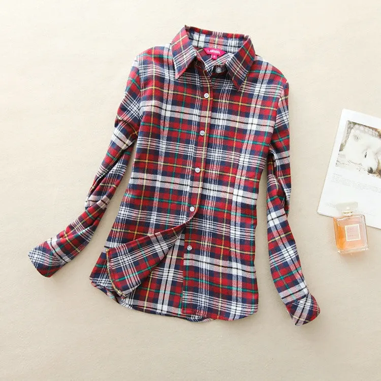 Fashion Women Flannel Plaid Shirt Plus Size Blouses Female Long Sleeve shirt Ladies Tops 20 Colors