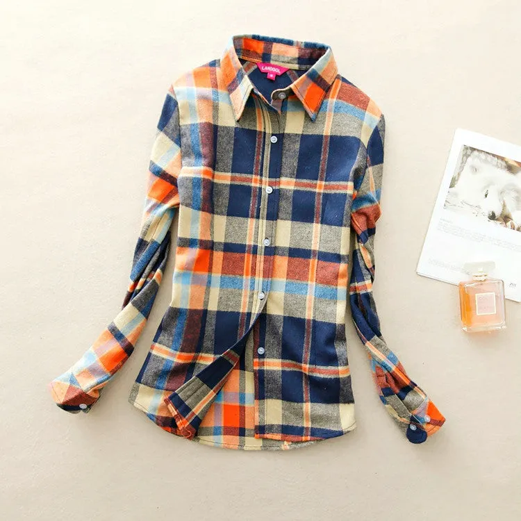 Fashion Women Flannel Plaid Shirt Plus Size Blouses Female Long Sleeve shirt Ladies Tops 20 Colors