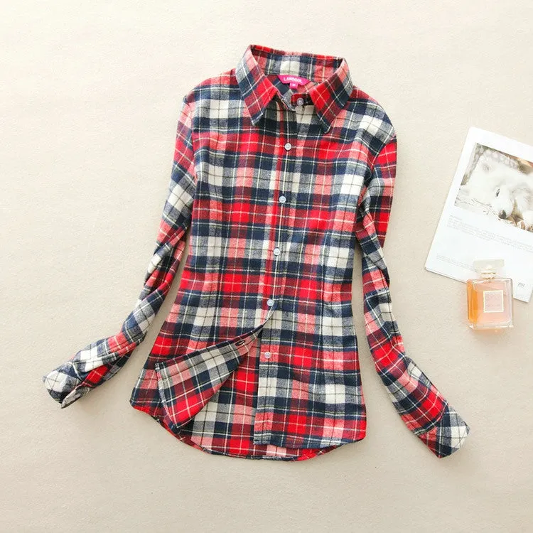 Fashion Women Flannel Plaid Shirt Plus Size Blouses Female Long Sleeve shirt Ladies Tops 20 Colors