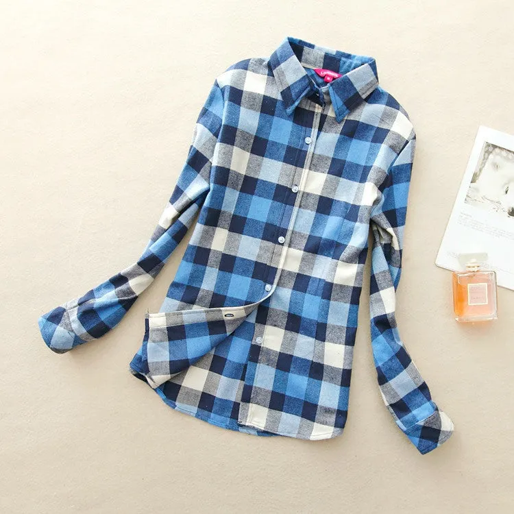 Fashion Women Flannel Plaid Shirt Plus Size Blouses Female Long Sleeve shirt Ladies Tops 20 Colors