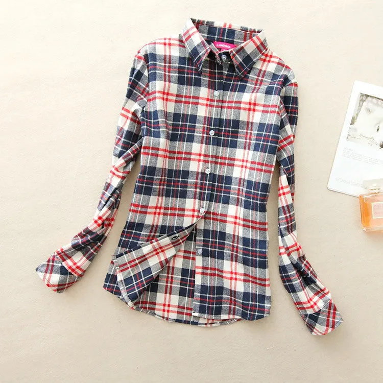 Fashion Women Flannel Plaid Shirt Plus Size Blouses Female Long Sleeve shirt Ladies Tops 20 Colors