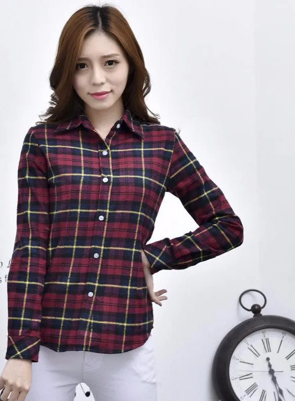 Fashion Women Flannel Plaid Shirt Plus Size Blouses Female Long Sleeve shirt Ladies Tops 20 Colors