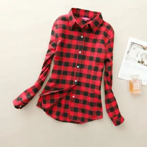 Fashion Women Flannel Plaid Shirt Plus Size Blouses Female Long Sleeve shirt Ladies Tops 20 Colors