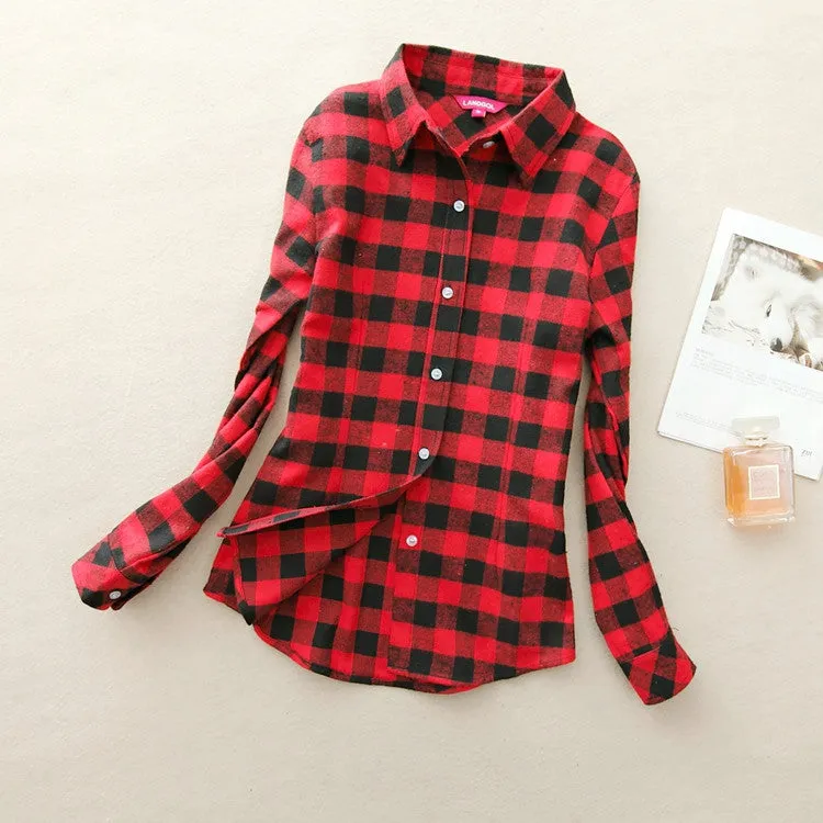 Fashion Women Flannel Plaid Shirt Plus Size Blouses Female Long Sleeve shirt Ladies Tops 20 Colors