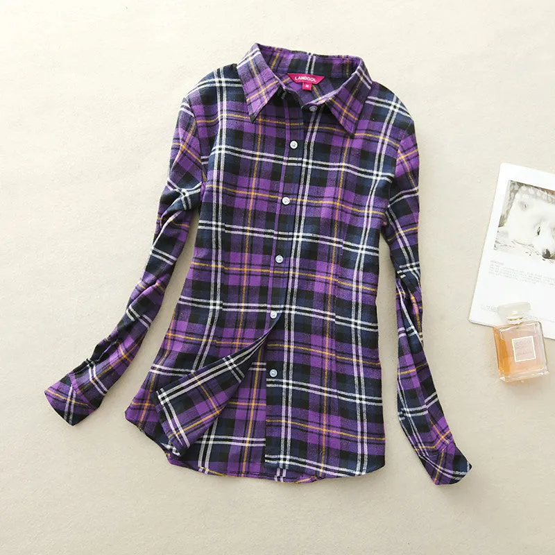 Fashion Women Flannel Plaid Shirt Plus Size Blouses Female Long Sleeve shirt Ladies Tops 20 Colors