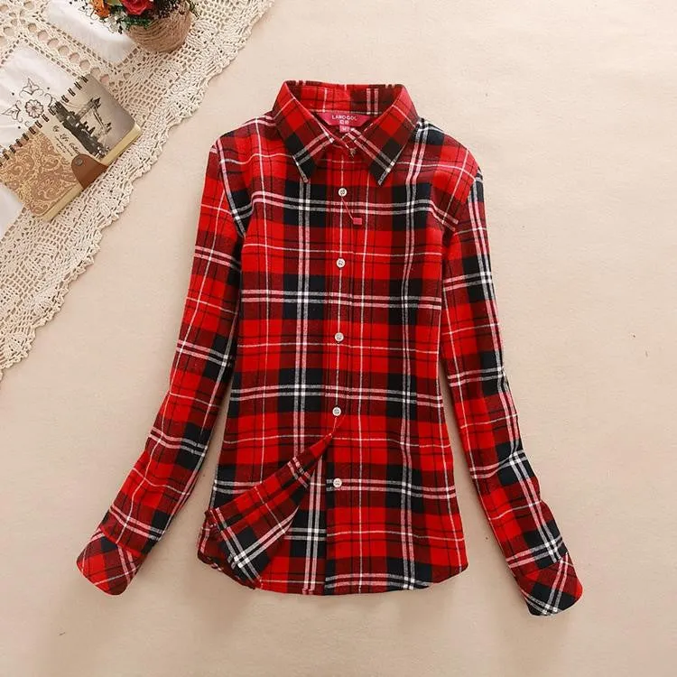 Fashion Women Flannel Plaid Shirt Plus Size Blouses Female Long Sleeve shirt Ladies Tops 20 Colors