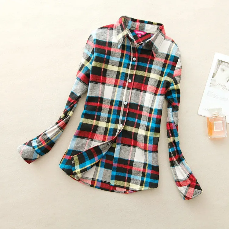 Fashion Women Flannel Plaid Shirt Plus Size Blouses Female Long Sleeve shirt Ladies Tops 20 Colors