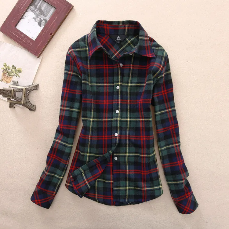 Fashion Women Flannel Plaid Shirt Plus Size Blouses Female Long Sleeve shirt Ladies Tops 20 Colors