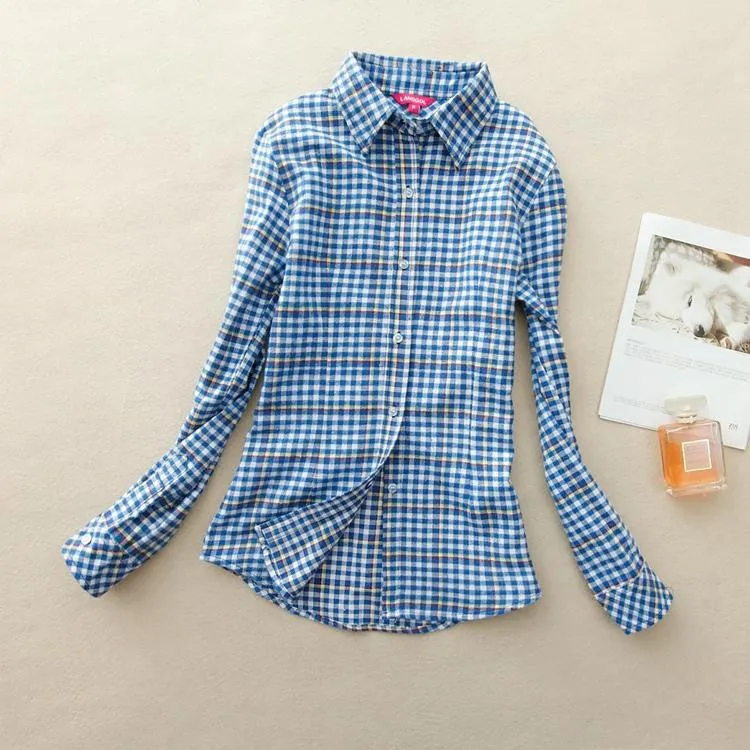 Fashion Women Flannel Plaid Shirt Plus Size Blouses Female Long Sleeve shirt Ladies Tops 20 Colors
