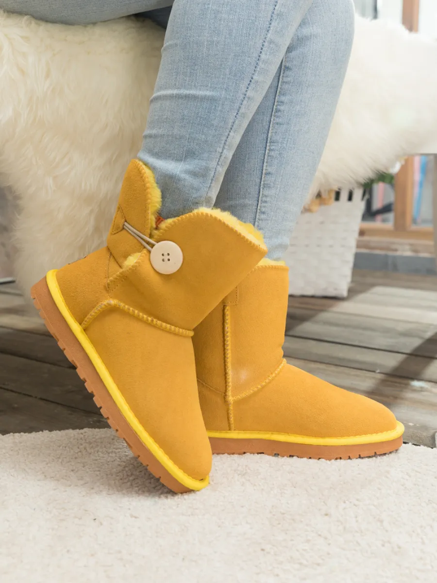 Faux Fur-Lined Classic Side Button Suede Boot