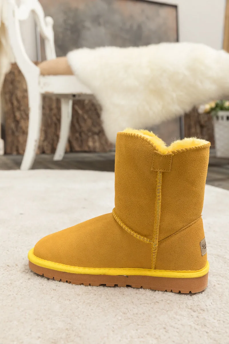 Faux Fur-Lined Classic Side Button Suede Boot