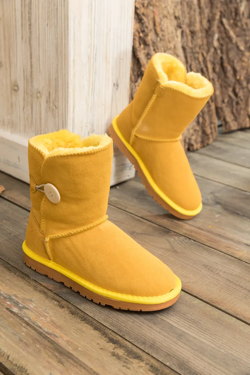 Faux Fur-Lined Classic Side Button Suede Boot
