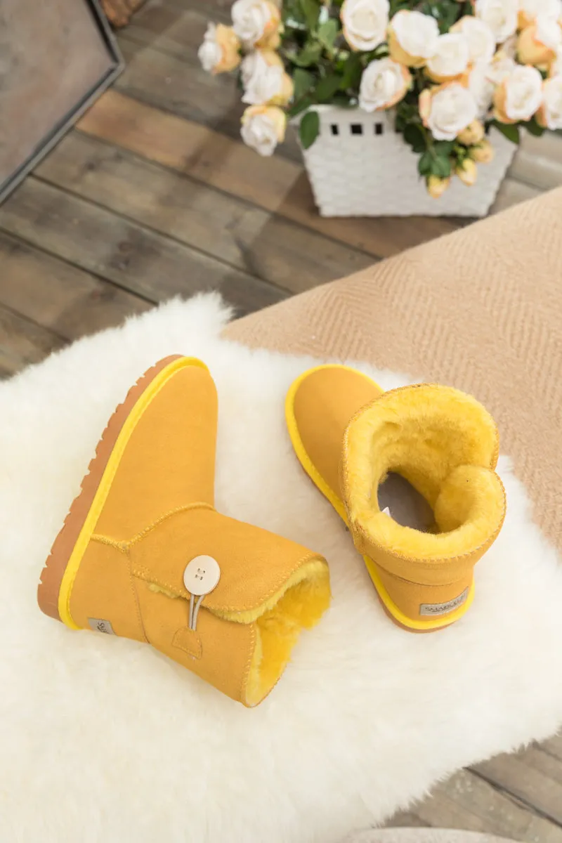 Faux Fur-Lined Classic Side Button Suede Boot