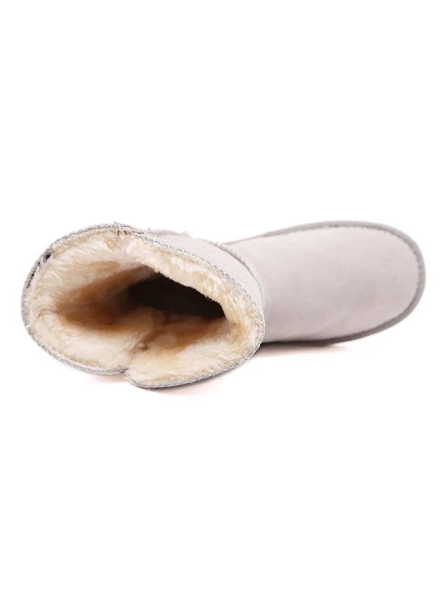 Faux Fur-Lined Classic Side Button Suede Boot