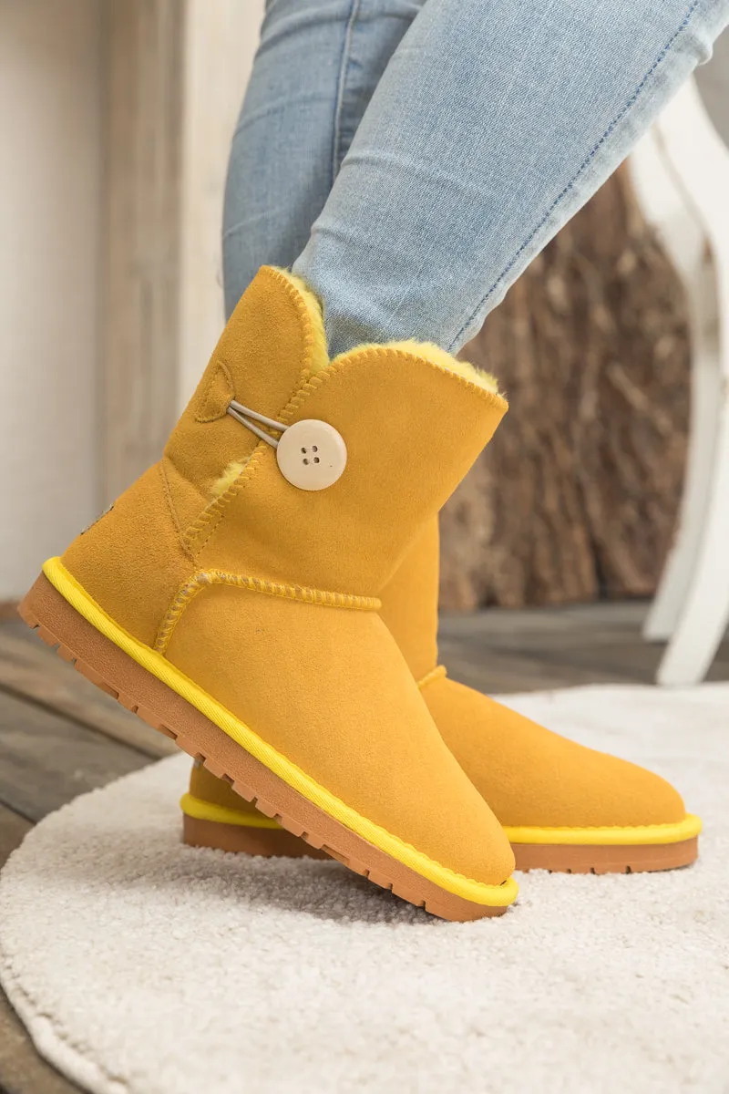 Faux Fur-Lined Classic Side Button Suede Boot