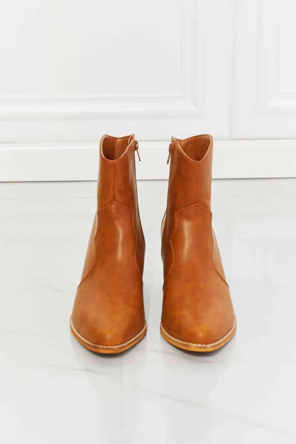 Faux Leather Western Ankle Boots in Ochre