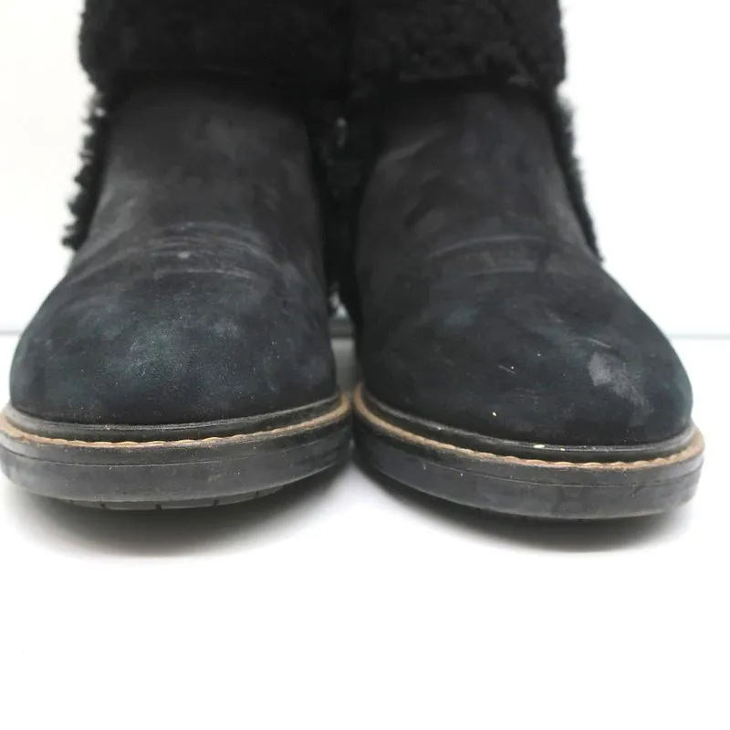 Fendi Foldover Shearling Ankle Boots Black Suede Size 37.5 Flat Booties