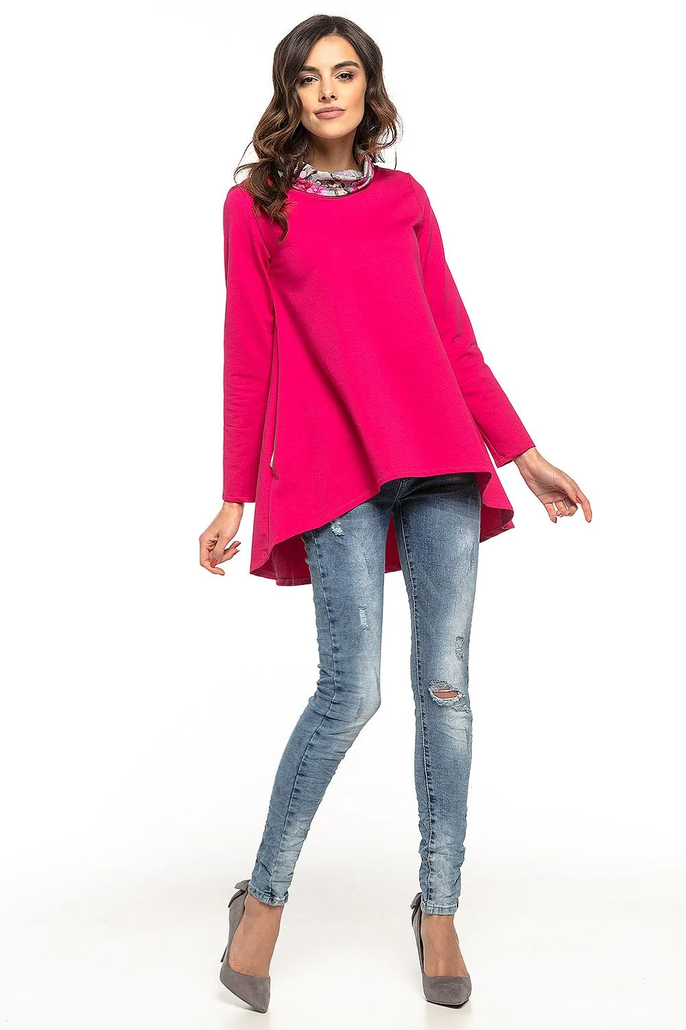 Floral Turtleneck Tunic With Pockets