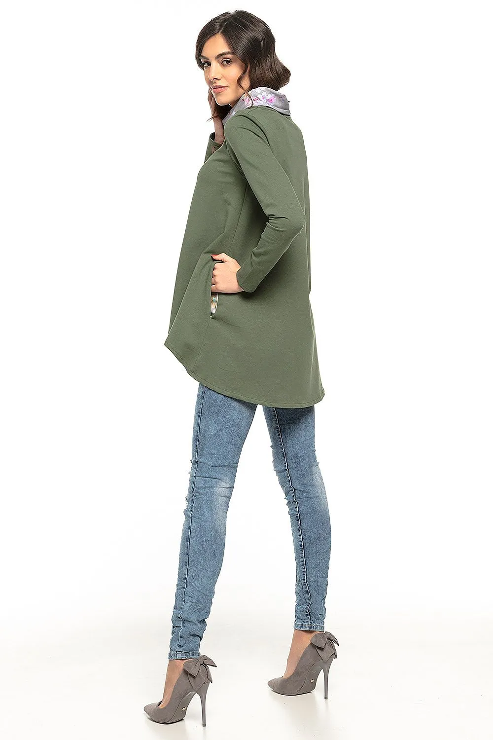 Floral Turtleneck Tunic With Pockets