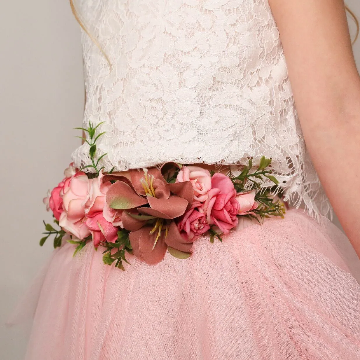 Flower Waist Sash / Head Piece - Pink Blooms