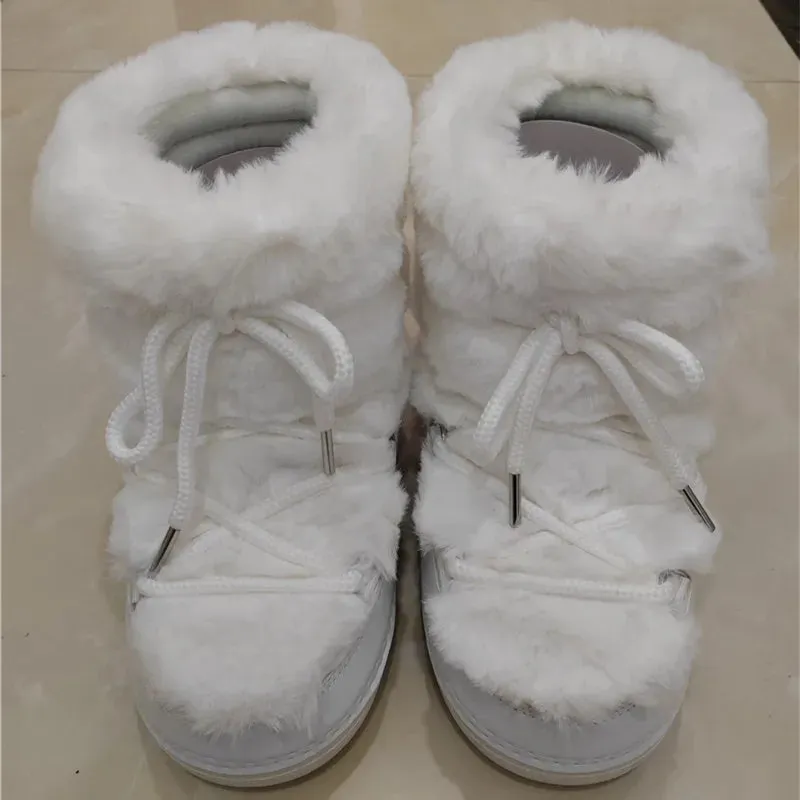Fluffy Fur Boots – Fashion Sexy Faux Fox Fur Snow Boots, Ladies Furry Warm Cotton Boots, Outdoor Ski Boots for Winter