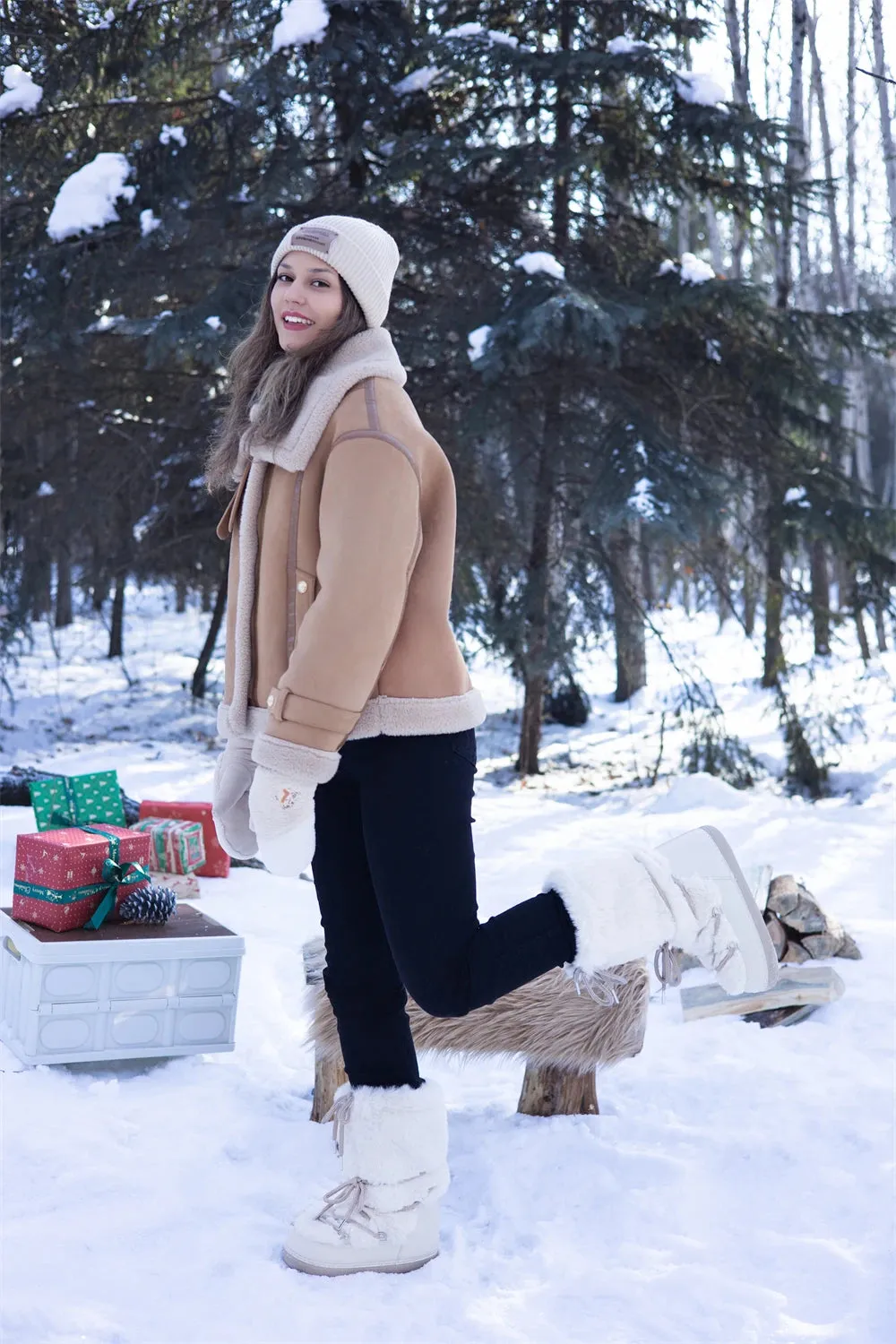 Fluffy Fur Boots – Fashion Sexy Faux Fox Fur Snow Boots, Ladies Furry Warm Cotton Boots, Outdoor Ski Boots for Winter