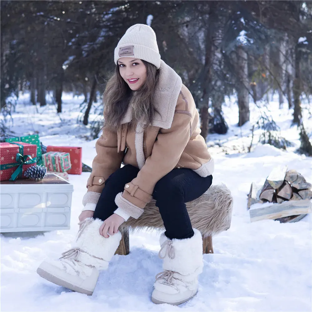 Fluffy Fur Boots – Fashion Sexy Faux Fox Fur Snow Boots, Ladies Furry Warm Cotton Boots, Outdoor Ski Boots for Winter