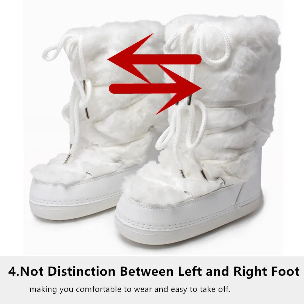 Fluffy Fur Boots – Fashion Sexy Faux Fox Fur Snow Boots, Ladies Furry Warm Cotton Boots, Outdoor Ski Boots for Winter