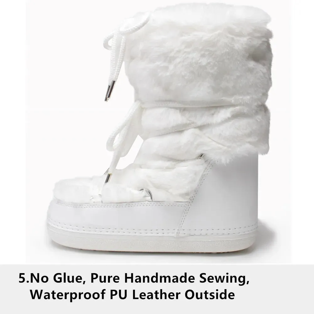Fluffy Fur Boots – Fashion Sexy Faux Fox Fur Snow Boots, Ladies Furry Warm Cotton Boots, Outdoor Ski Boots for Winter