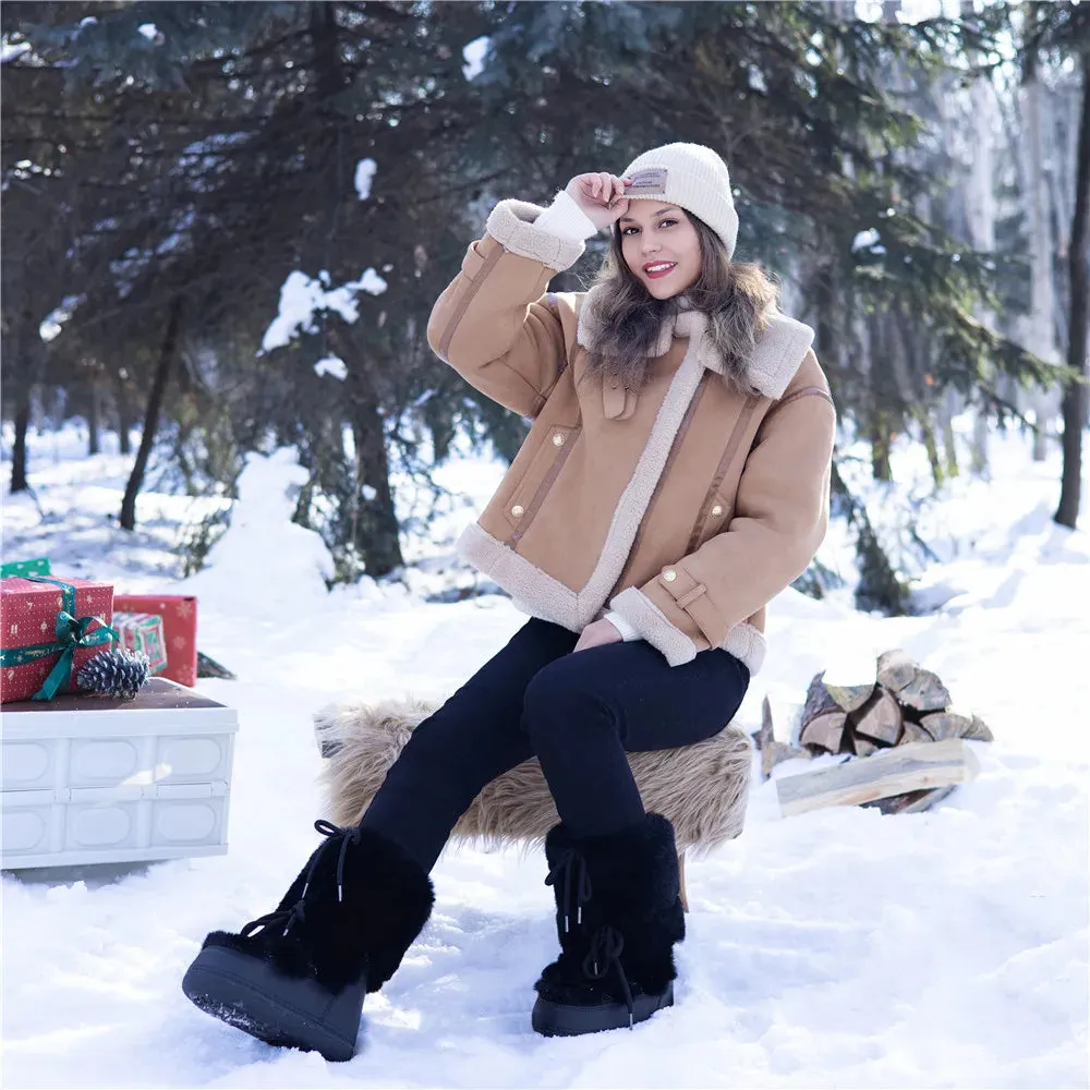 Fluffy Fur Boots – Fashion Sexy Faux Fox Fur Snow Boots, Ladies Furry Warm Cotton Boots, Outdoor Ski Boots for Winter