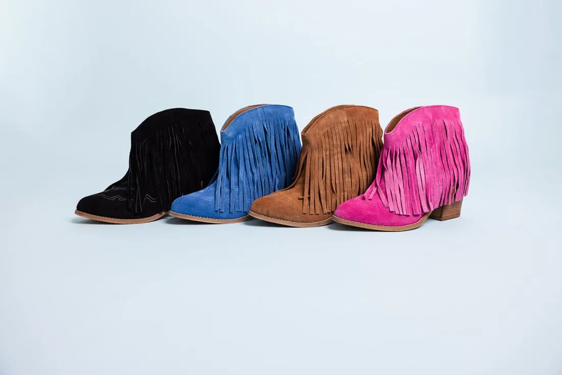 Fringe Bootie in Black Suede