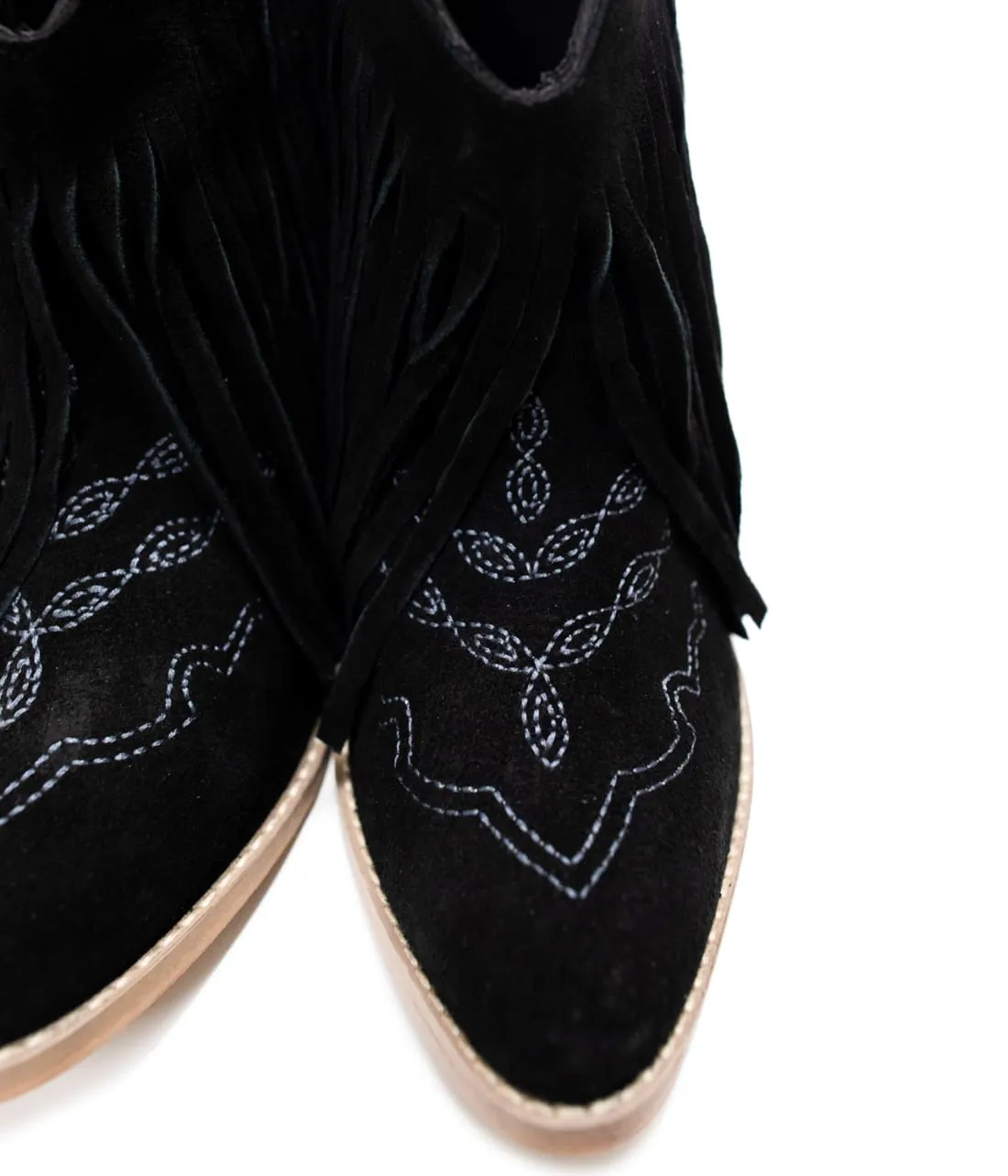 Fringe Bootie in Black Suede