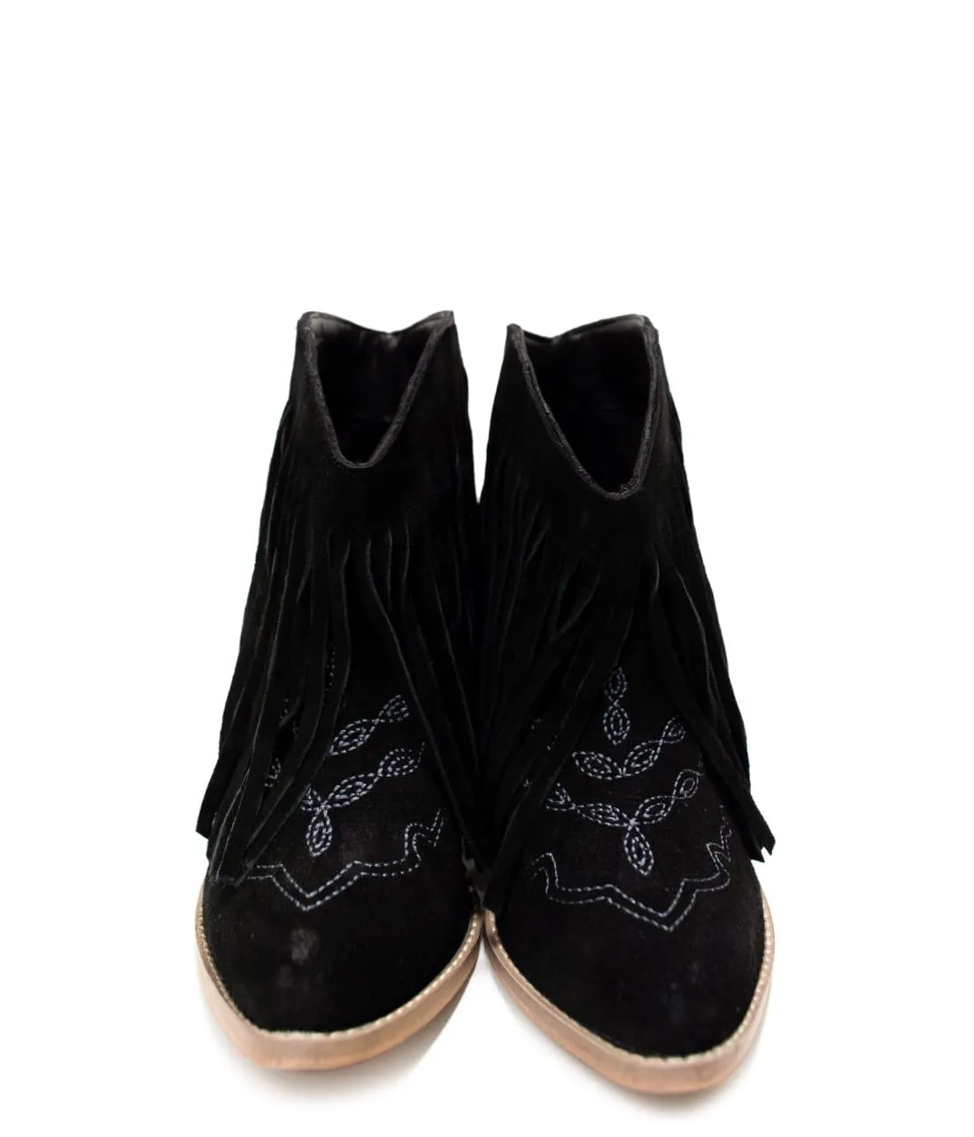 Fringe Bootie in Black Suede