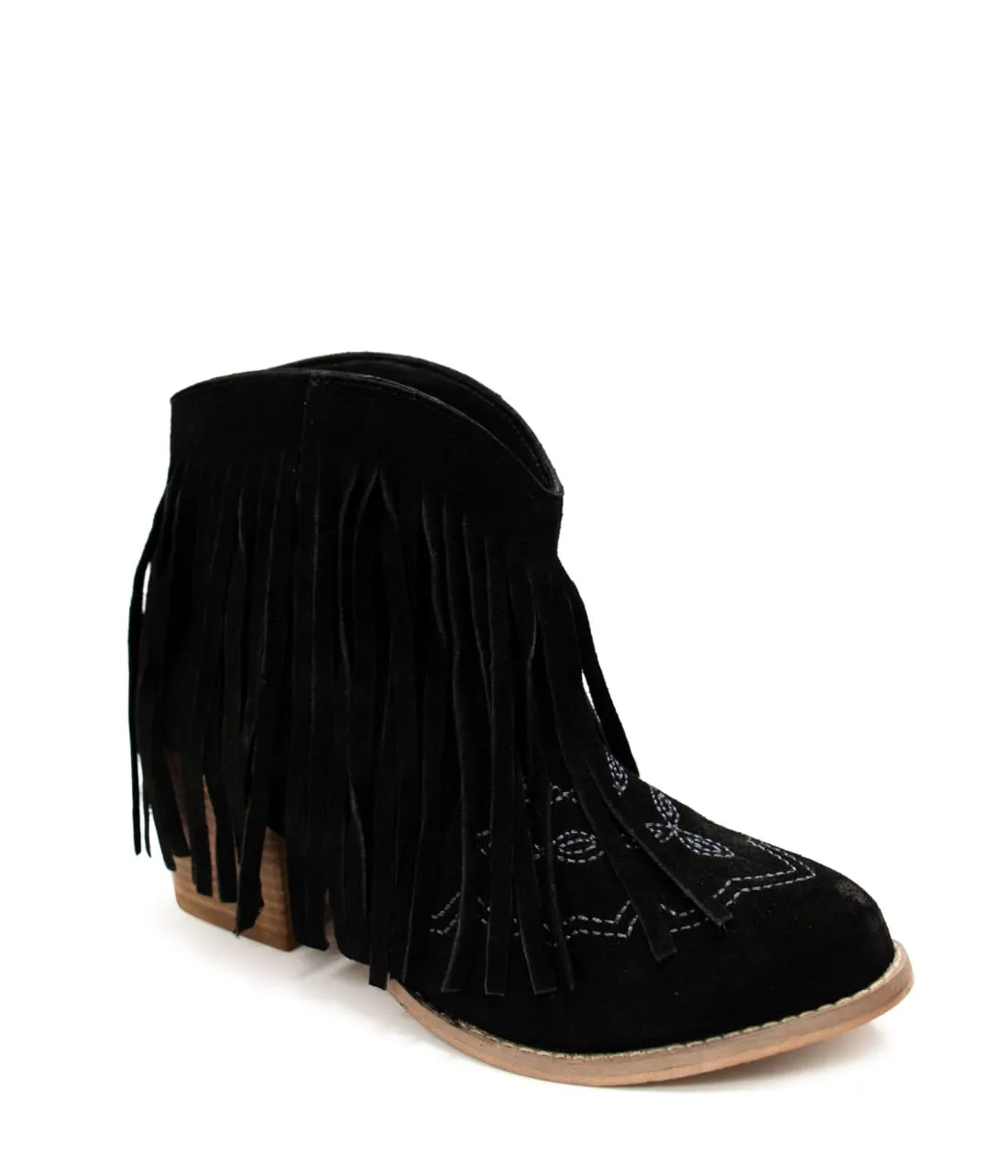 Fringe Bootie in Black Suede
