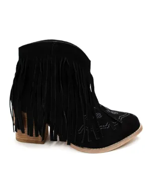 Fringe Bootie in Black Suede