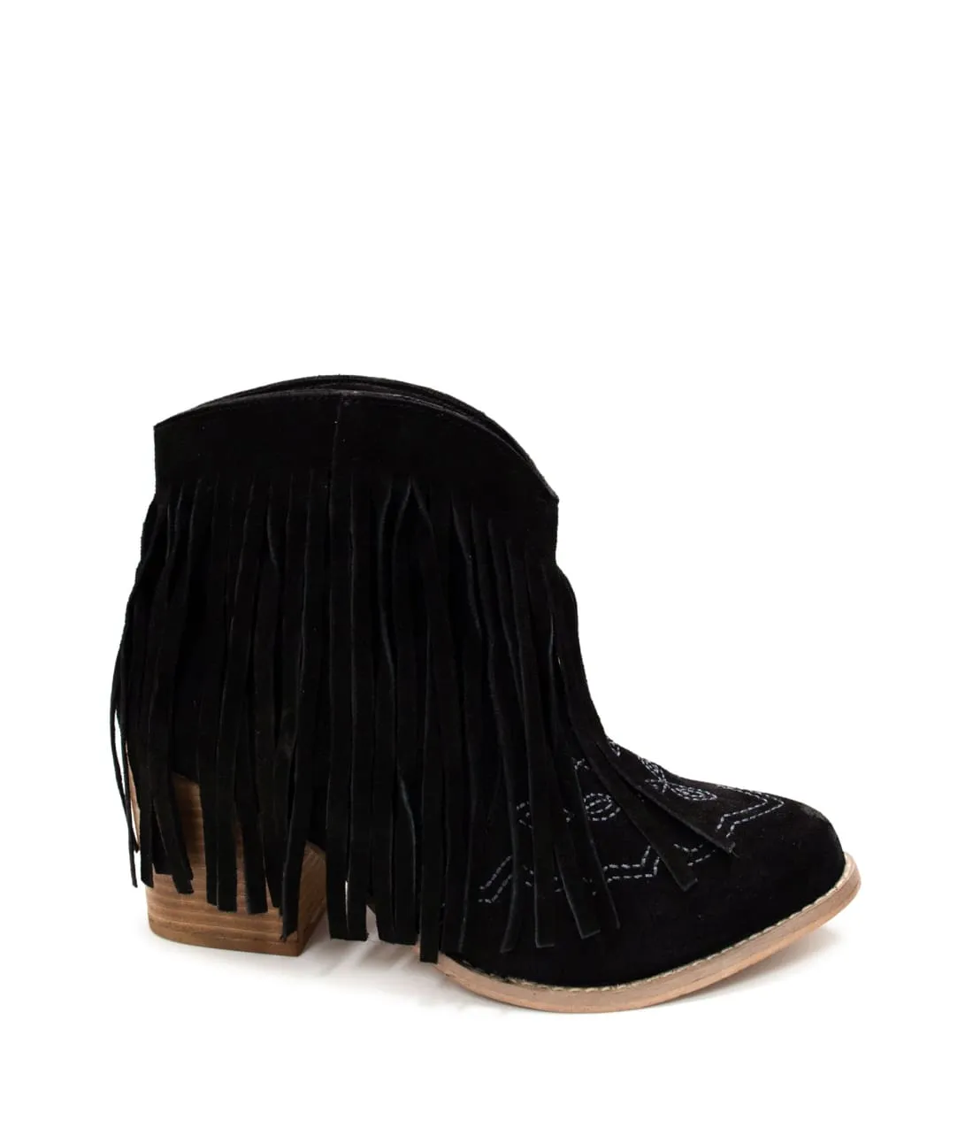 Fringe Bootie in Black Suede