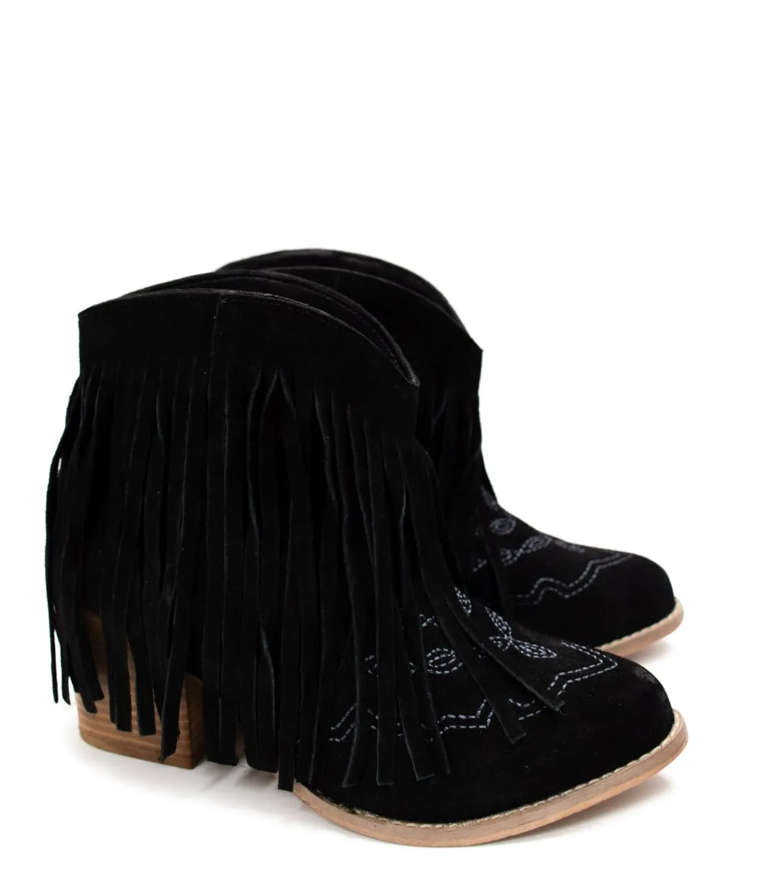 Fringe Bootie in Black Suede