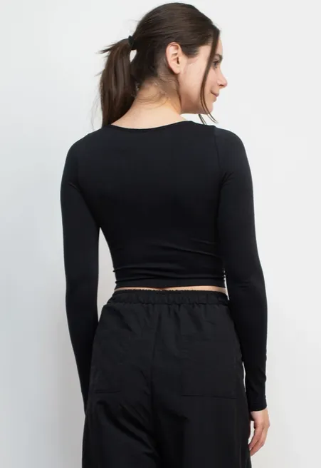 Front Opening Long Sleeve Crop Top