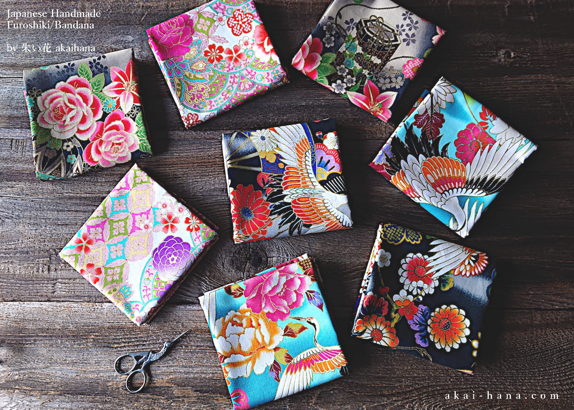 Furoshiki Reusable Fabric Wrap, Bandana, Black Floral Kimono ⦿fsjf0039