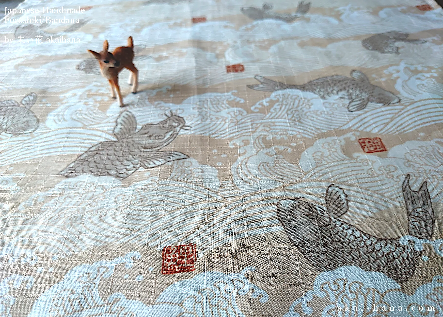 Furoshiki Reusable Fabric Wrap, Bandana, Koi Carp ⦿fsjf0020