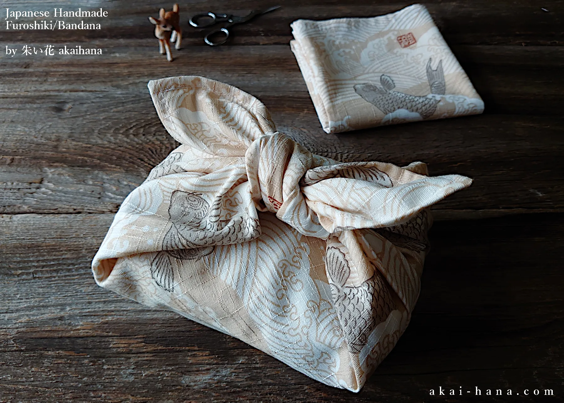 Furoshiki Reusable Fabric Wrap, Bandana, Koi Carp ⦿fsjf0020