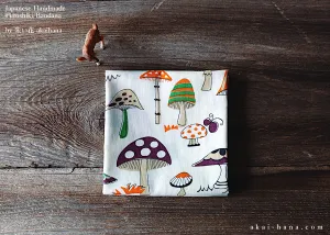 Furoshiki Reusable Fabric Wrap, Bandana, Mushrooms Brown and Orange ⦿fsjf1009