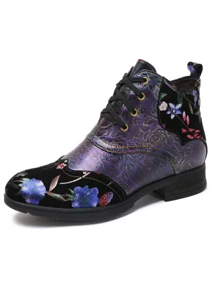 Genuine Leather Embossed Comfy Ankle Boots