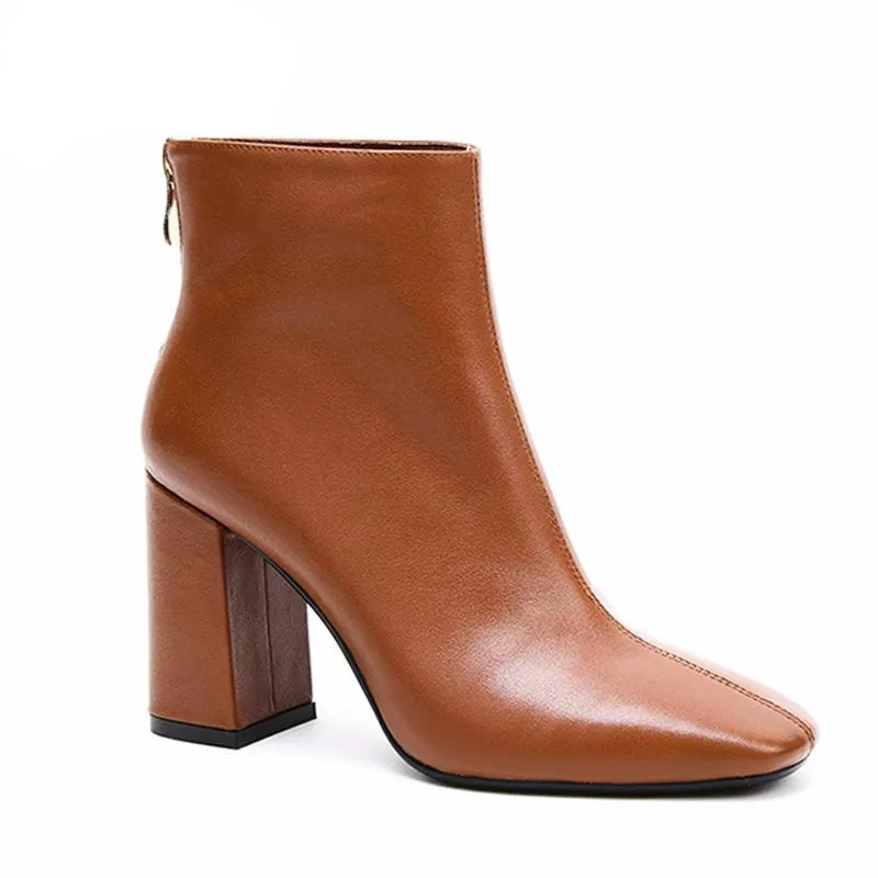 Genuine Leather Footwear 2020 New Arrival Ankle Boots Rubber Riding Feminine Shoes Women's  High Heels Booties