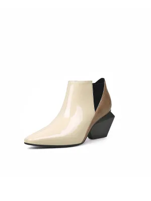 Geometry-Heel Leather Ankle Boot Beige
