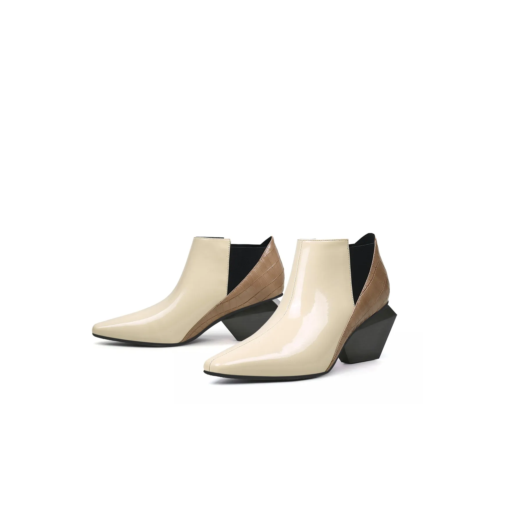 Geometry-Heel Leather Ankle Boot Beige